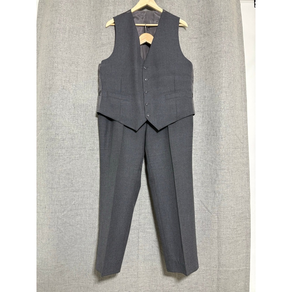 Vtg St Michael Men Pinstripe Suit 42R* 3 Piece Wool Gray Jacket Vest Pant 40x29 - Picture 3 of 16